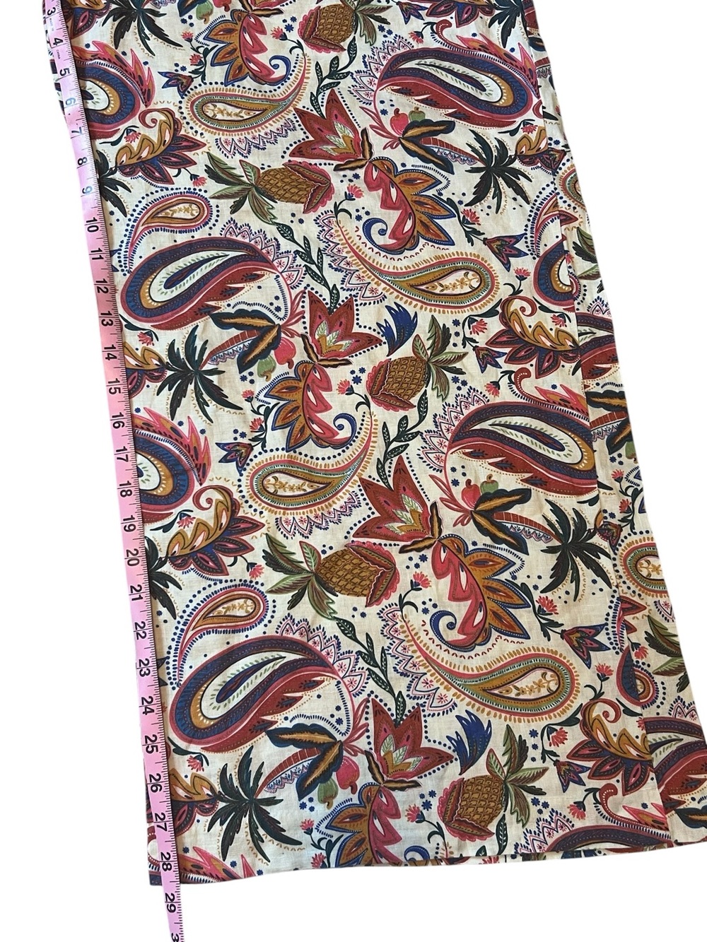 Boden Wide-Leg Linen Pants Summer Paisley White Orange Multi Size 14 - Picture 6 of 7
